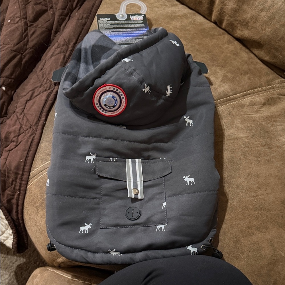 Eddie Bauer Charcoal Dog Coat with Moose Design